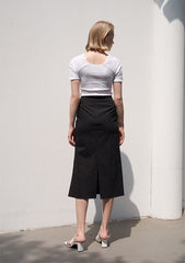 High-Waisted Button-Wrap Linen Skirt for Women – Tailored Fit with Back Slit Detail