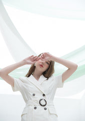 Double-Breasted Linen Midi Dress with Notch Lapel and Waist Tie for Sophisticated Summer Style