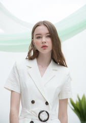 Double-Breasted Linen Midi Dress with Notch Lapel and Waist Tie for Sophisticated Summer Style