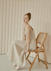 Sleeveless Linen Midi Dress with Square Neckline and Elastic Waist for Effortless Elegance