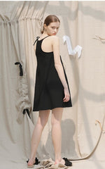 Off-Shoulder Linen Mini Dress with Tie Straps and Oversized Pocket for Modern Summer Look