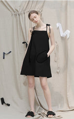 Off-Shoulder Linen Mini Dress with Tie Straps and Oversized Pocket for Modern Summer Look