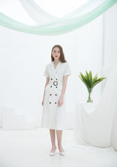 Double-Breasted Linen Midi Dress with Notch Lapel and Waist Tie for Sophisticated Summer Style