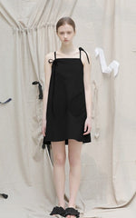 Off-Shoulder Linen Mini Dress with Tie Straps and Oversized Pocket for Modern Summer Look