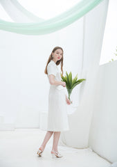 Double-Breasted Linen Midi Dress with Notch Lapel and Waist Tie for Sophisticated Summer Style