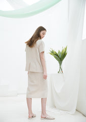 High-Waisted Linen Midi Skirt with Button-Front Closure and Straight Silhouette for Chic Styling