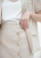 High-Waisted Linen Midi Skirt with Button-Front Closure and Straight Silhouette for Chic Styling