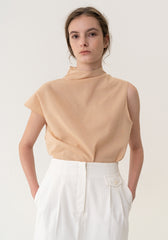 High-Waisted Linen Midi Skirt with Back Vent and Clean Front Panel for Effortless Sophistication