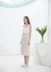 High-Waisted Linen Midi Skirt with Button-Front Closure and Straight Silhouette for Chic Styling