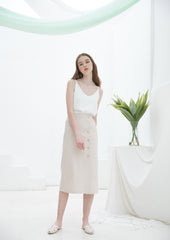 High-Waisted Linen Midi Skirt with Button-Front Closure and Straight Silhouette for Chic Styling