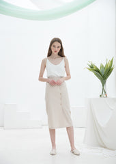High-Waisted Linen Midi Skirt with Button-Front Closure and Straight Silhouette for Chic Styling