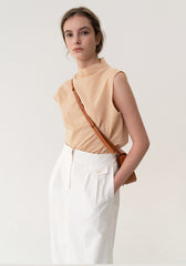 High-Waisted Linen Midi Skirt with Back Vent and Clean Front Panel for Effortless Sophistication