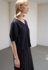 High-Waisted Linen Midi Skirt with Back Vent and Overlap Detail for Elegant Comfort