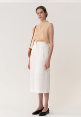 High-Waisted Linen Midi Skirt with Back Vent and Clean Front Panel for Effortless Sophistication