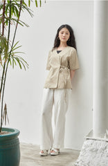 High-Rise Wide-Leg Linen Pants with Relaxed Fit and Pleated Front Detailing