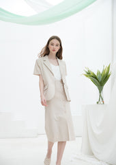 High-Waisted Linen Midi Skirt with Button-Front Closure and Straight Silhouette for Chic Styling