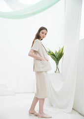 High-Waisted Linen Midi Skirt with Button-Front Closure and Straight Silhouette for Chic Styling