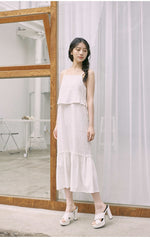 Mid-Length Flared Linen Skirt with Layered Hem and Adjustable Side Ties