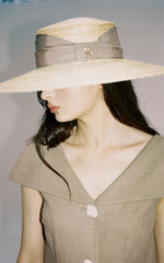 Linen Midi Dress With Wide Collar Neckline And Front Button Closure