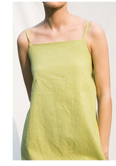 Sleeveless Square Neck Midi Dress in Lightweight Linen with Adjustable Back Tie Detail