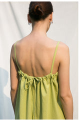 Sleeveless Square Neck Midi Dress in Lightweight Linen with Adjustable Back Tie Detail