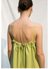 Sleeveless Square Neck Midi Dress in Lightweight Linen with Adjustable Back Tie Detail