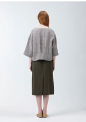 Elegant A-Line Linen Skirt with Asymmetrical Button Detail – Lightweight Natural Fabric