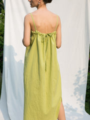 Sleeveless Square Neck Midi Dress in Lightweight Linen with Adjustable Back Tie Detail