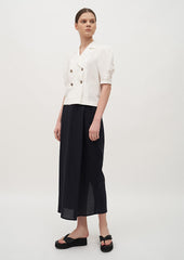 High-Waisted Linen Midi Skirt with Back Slit and Clean Front Wrap Detail