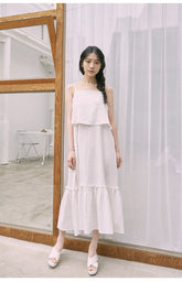 Mid-Length Flared Linen Skirt with Layered Hem and Adjustable Side Ties