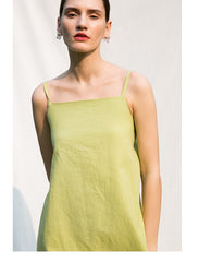 Sleeveless Square Neck Midi Dress in Lightweight Linen with Adjustable Back Tie Detail