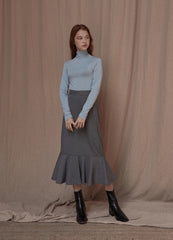 Mid-Length Linen Skirt with Flared Hemline and Tailored Waistband for Chic Feminine Silhouette