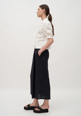 Double-Breasted Linen Blouse with Puff Sleeves and Notched Lapel for Elegant Outfits