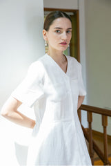 Sleeveless Linen Midi Dress with Adjustable Waist and Utility Patch Pockets