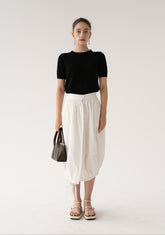 Elegant Short-Sleeve Cotton Top With Classic Crew Neckline And Tailored Fit For Refined Styling