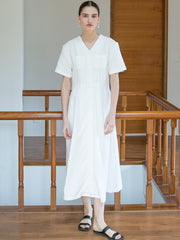 Sleeveless Linen Midi Dress with Adjustable Waist and Utility Patch Pockets