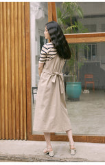 Sleeveless Linen Midi Dress with Adjustable Straps and Tiered Ruffle Hem