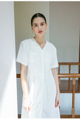 Sleeveless Linen Midi Dress with Adjustable Waist and Utility Patch Pockets