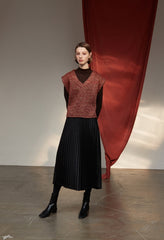 High-Waisted Pleated Silk Midi Skirt for Women with Elastic Waistband – Elegant Evening Bottom