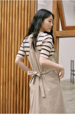 Sleeveless Linen Midi Dress with Adjustable Straps and Tiered Ruffle Hem