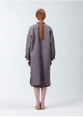 Women's Long Belted Linen Jacket with Kimono-Inspired Silhouette and Relaxed Fit