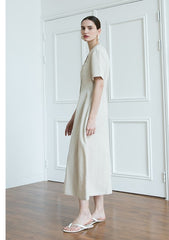 Sleeveless Midi Linen Dress with Adjustable Spaghetti Straps and Drawstring Back Detail