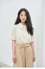 High-Waisted Linen Blend Shorts with Self-Tie Belt and Pleated Front Detailing