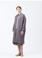 Women's Long Belted Linen Jacket with Kimono-Inspired Silhouette and Relaxed Fit