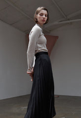 High-Waisted Pleated Silk Midi Skirt for Women with Elastic Waistband – Elegant Evening Bottom