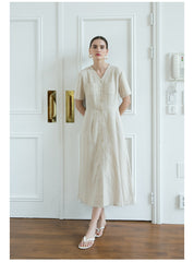 Sleeveless Midi Linen Dress with Adjustable Spaghetti Straps and Drawstring Back Detail