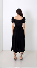 Sleeveless Linen Midi Dress With Wide Collar and Front Button Detail