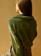 Soft velvet long-sleeve shirt with classic collar and structured silhouette for modern styling