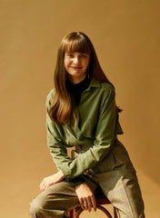 Soft velvet long-sleeve shirt with classic collar and structured silhouette for modern styling