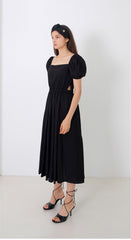 Sleeveless Linen Midi Dress With Wide Collar and Front Button Detail